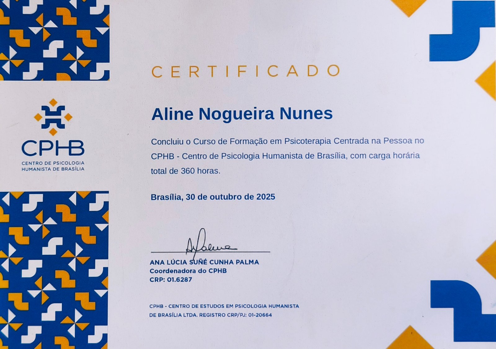 Certificado Aline — CPHB